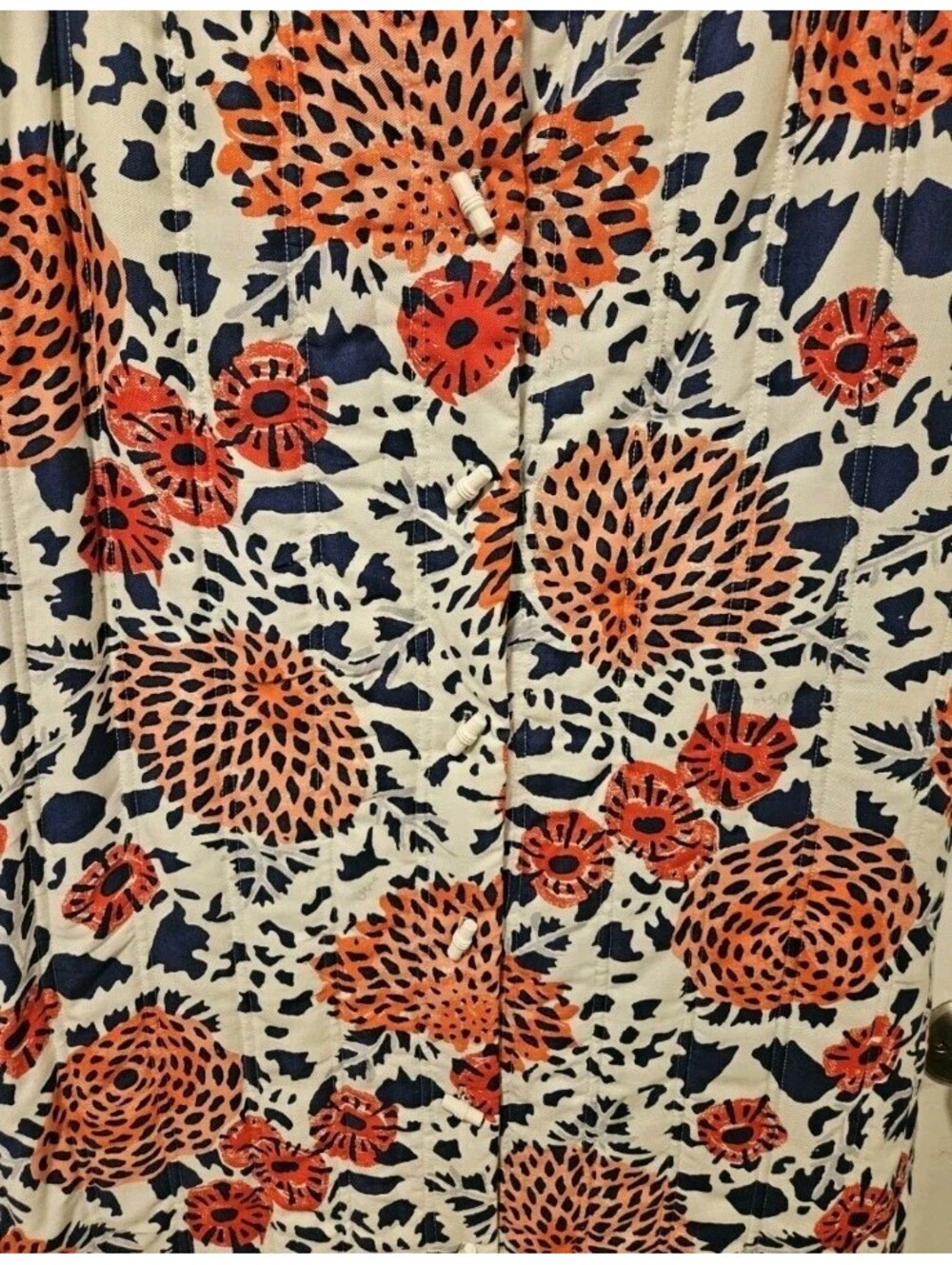 Vera Neumann Sz 12 Vintage Maxi Skirt Quilt Floral White Blue Red Toggle Button - Picture 8 of 11